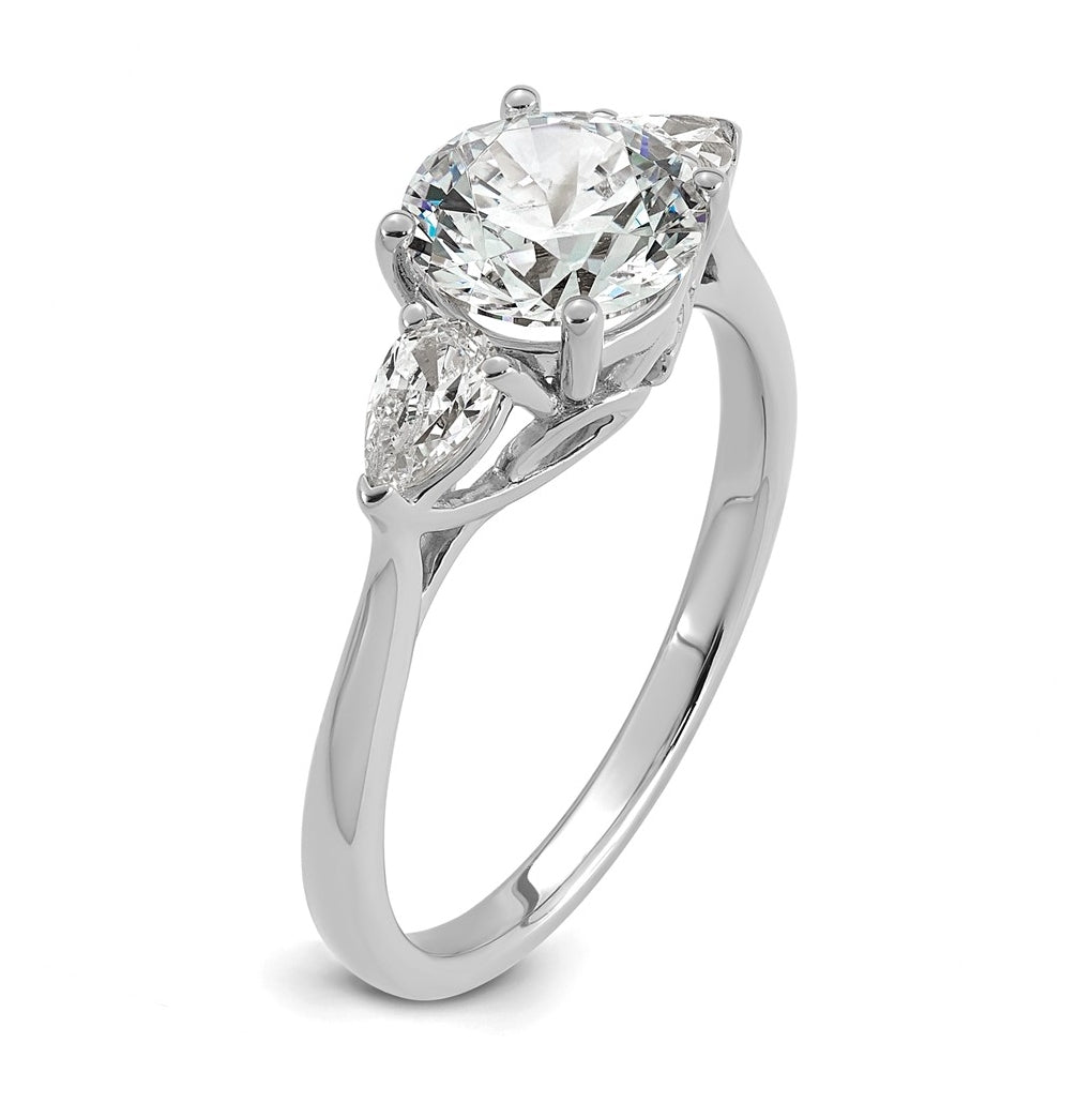 14K Yellow Or White Gold Certified Lab Grown Diamond VS+ F+ Round with Pear Sidestones Complete Three Stone Engagement Ring