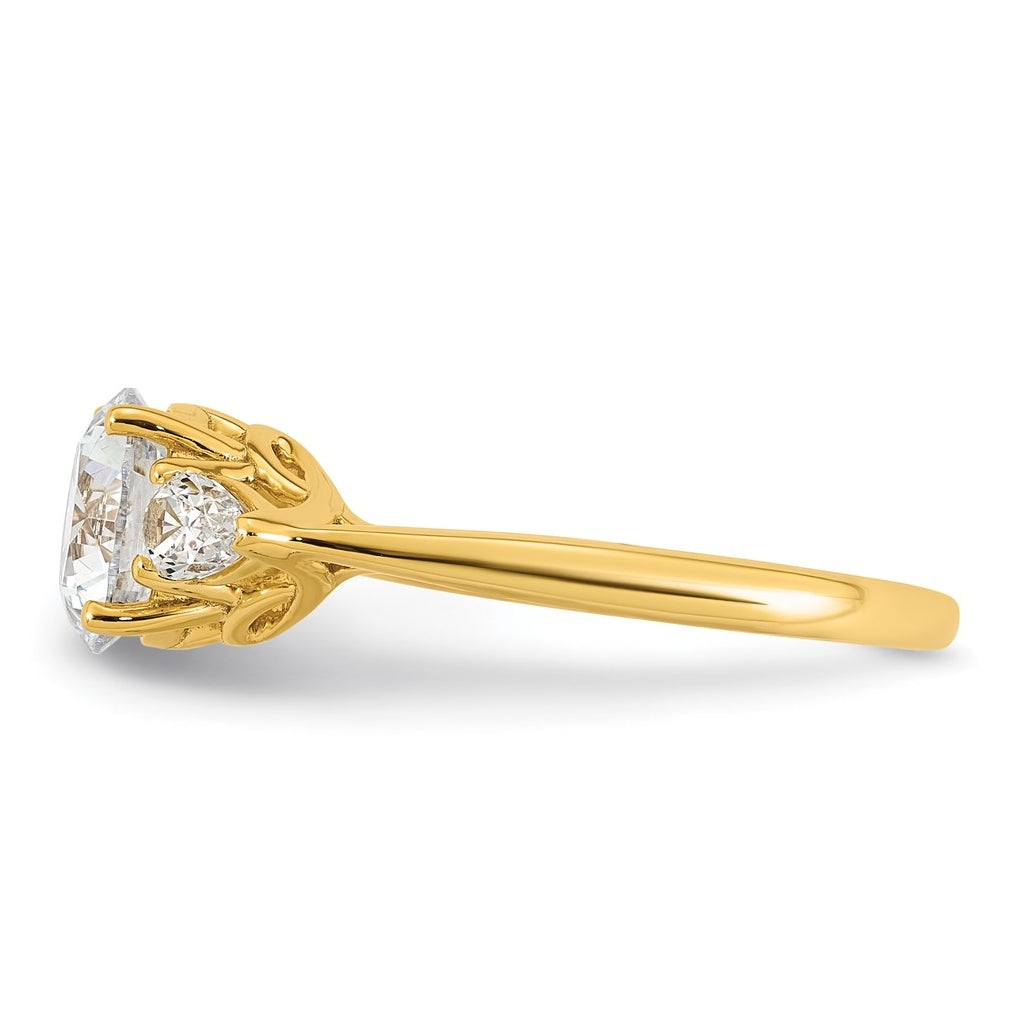14K Yellow Or White Gold Certified Lab Grown Diamond VS+ F+ Round with Pear Sidestones Complete Three Stone Engagement Ring