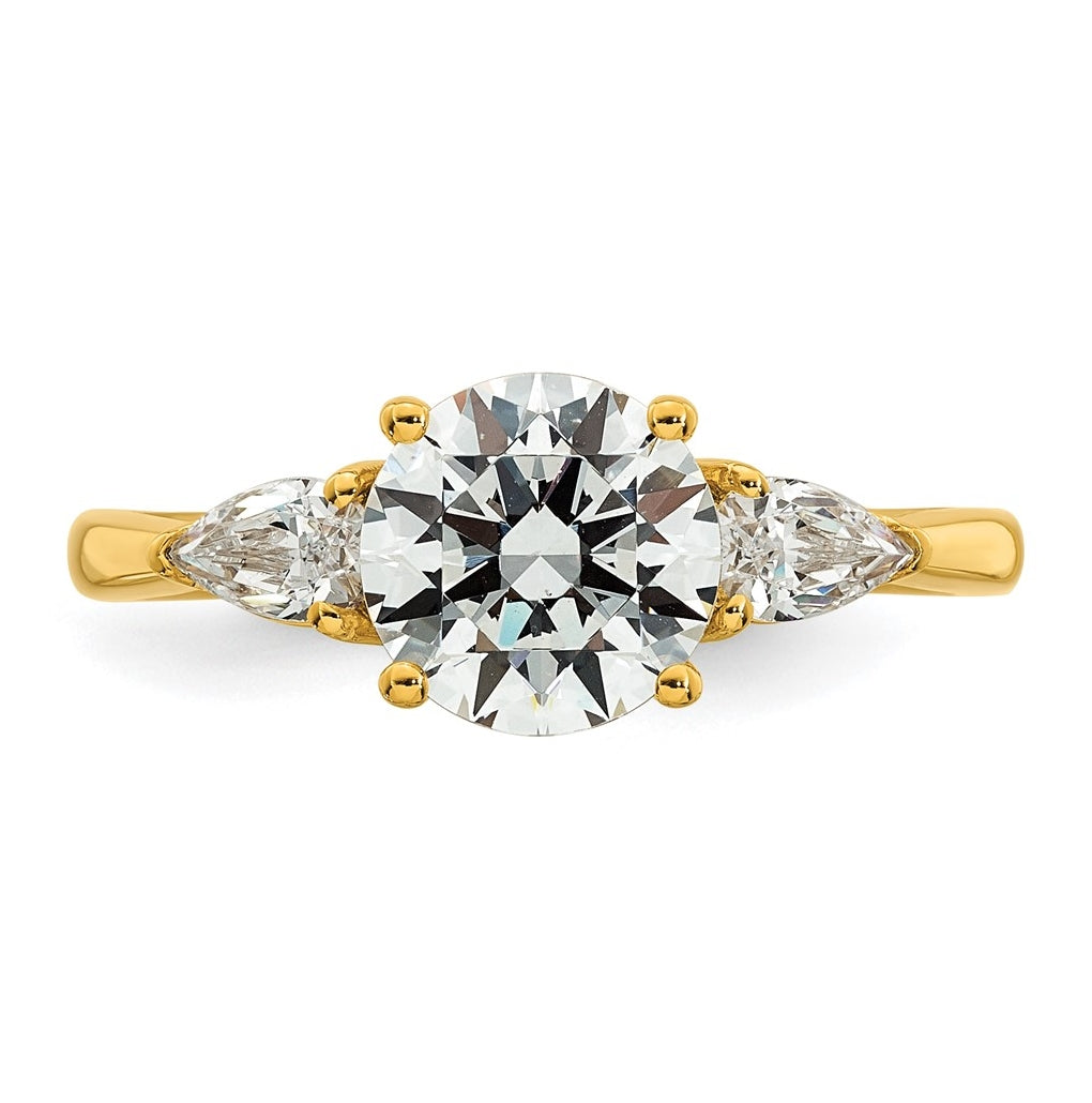 14K Yellow Or White Gold Certified Lab Grown Diamond VS+ F+ Round with Pear Sidestones Complete Three Stone Engagement Ring