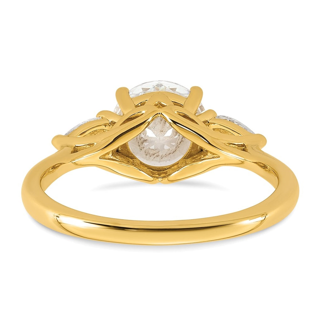 14K Yellow Or White Gold Certified Lab Grown Diamond VS+ F+ Round with Pear Sidestones Complete Three Stone Engagement Ring