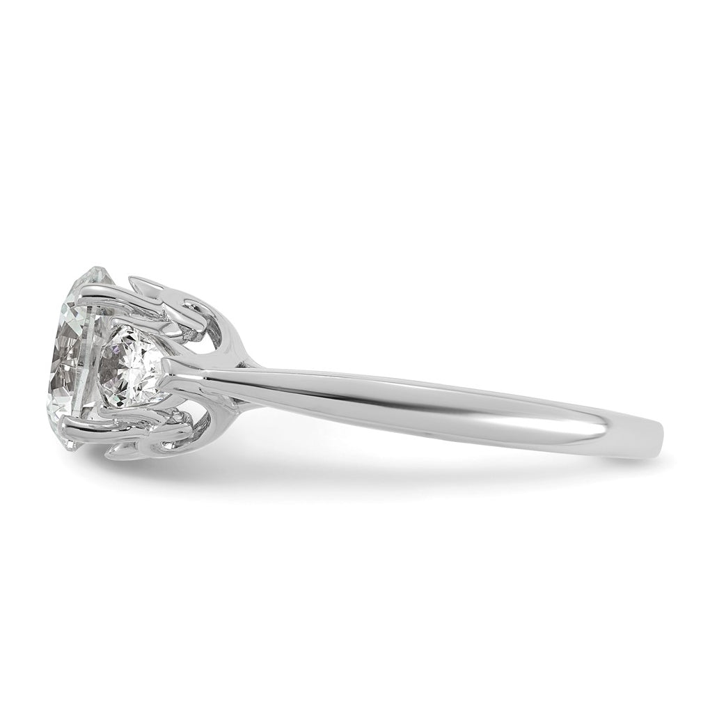 14K Yellow Or White Gold Lab Grown Diamond VS+ F+ Round with Pear Sidestones Complete Three Stone Engagement Ring