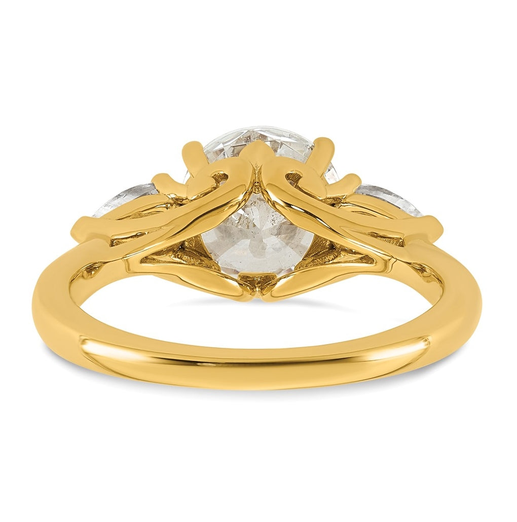 14K Yellow Or White Gold Lab Grown Diamond VS+ F+ Round with Pear Sidestones Complete Three Stone Engagement Ring