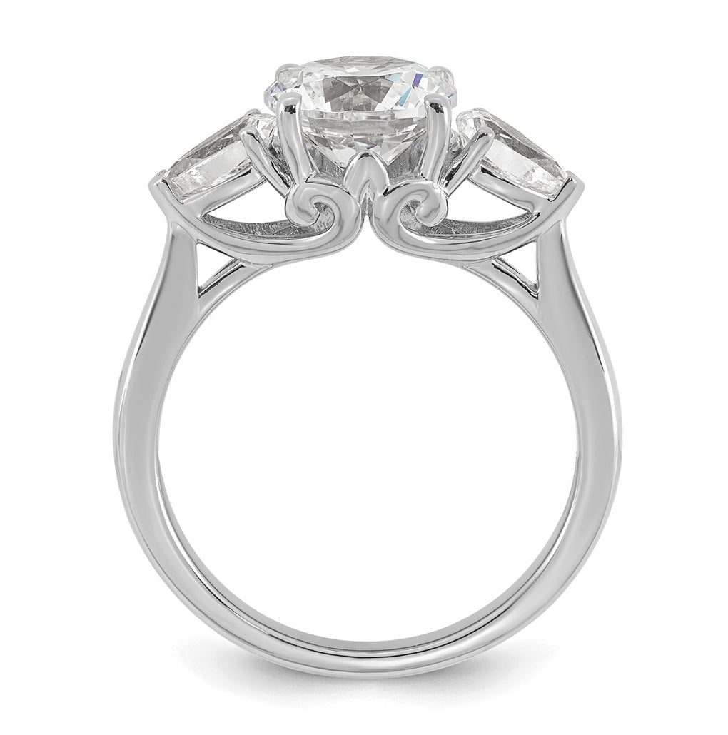 14K Yellow Or White Gold Certified Lab Grown Diamond VS+ F+ Round with Pear Sidestones Complete Three Stone Engagement Ring