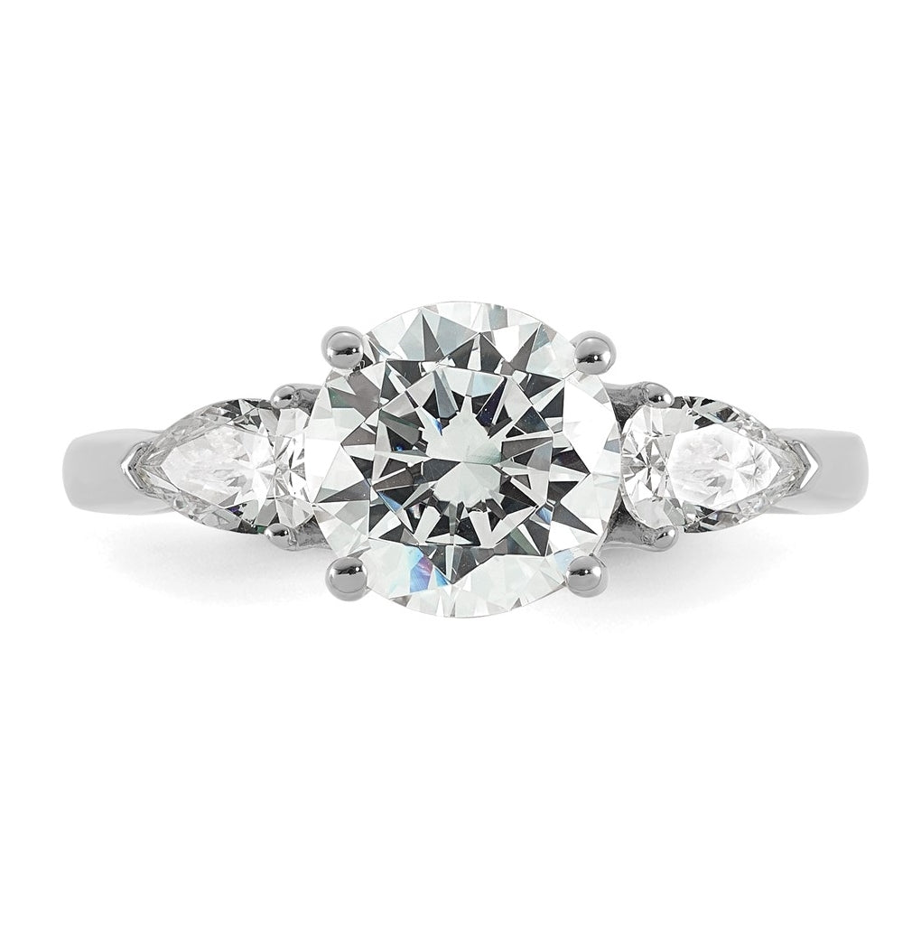 14K Yellow Or White Gold Certified Lab Grown Diamond VS+ F+ Round with Pear Sidestones Complete Three Stone Engagement Ring