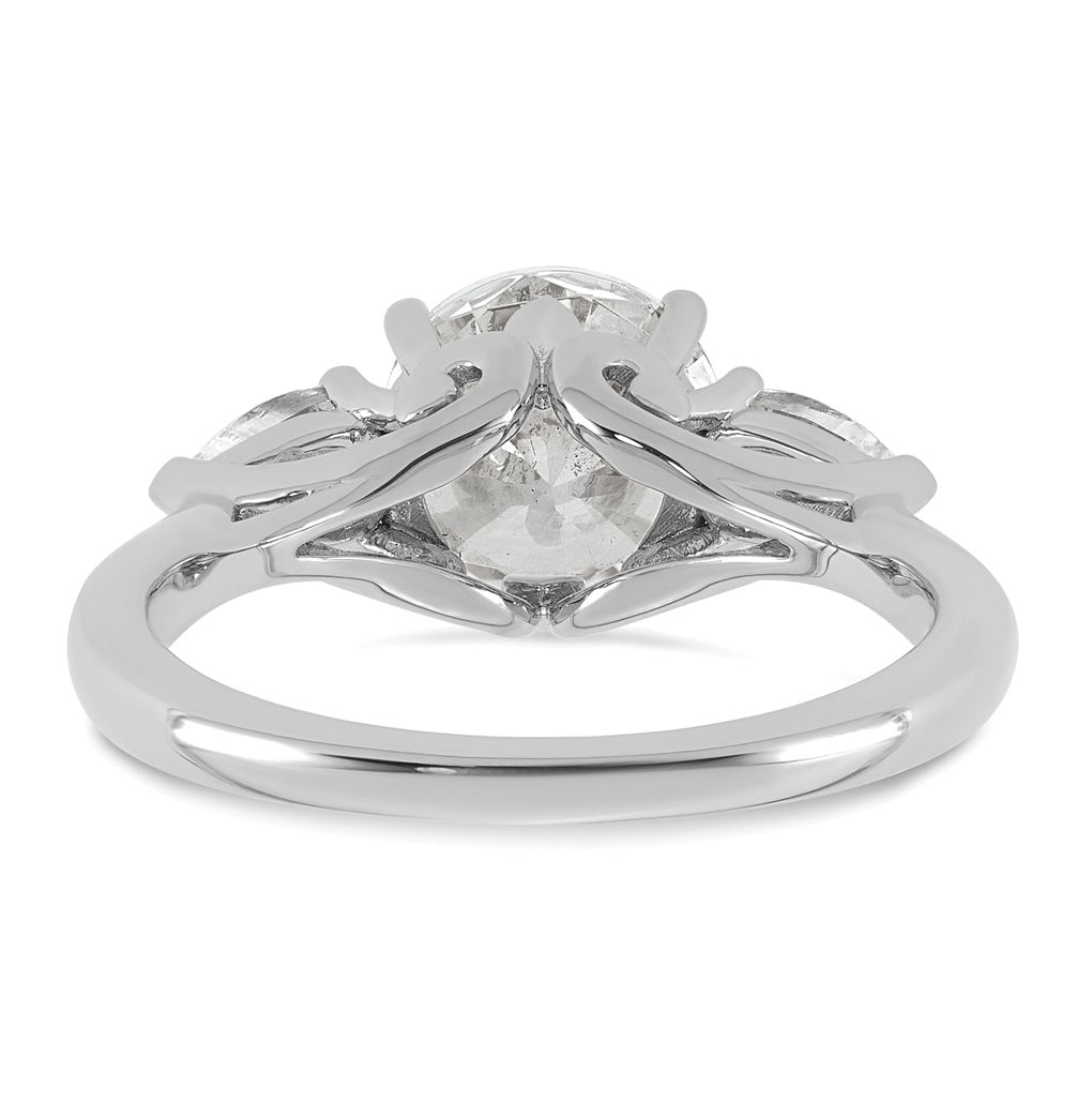 14K Yellow Or White Gold Certified Lab Grown Diamond VS+ F+ Round with Pear Sidestones Complete Three Stone Engagement Ring