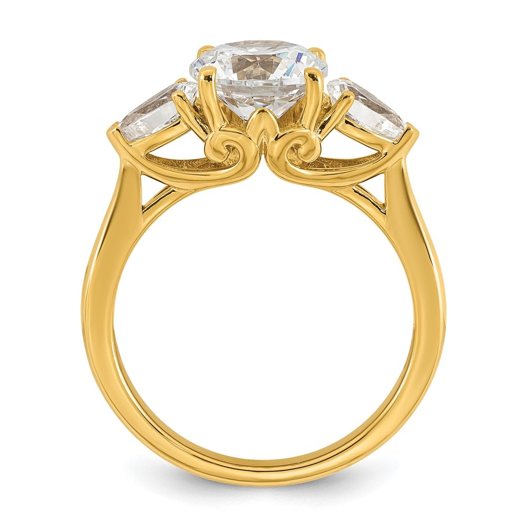 14K Yellow Or White Gold Certified Lab Grown Diamond VS+ F+ Round with Pear Sidestones Complete Three Stone Engagement Ring