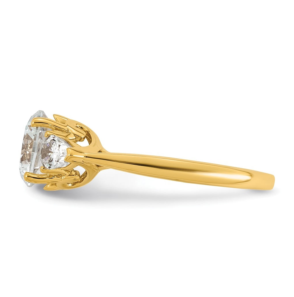 14K Yellow Or White Gold Certified Lab Grown Diamond VS+ F+ Round with Pear Sidestones Complete Three Stone Engagement Ring