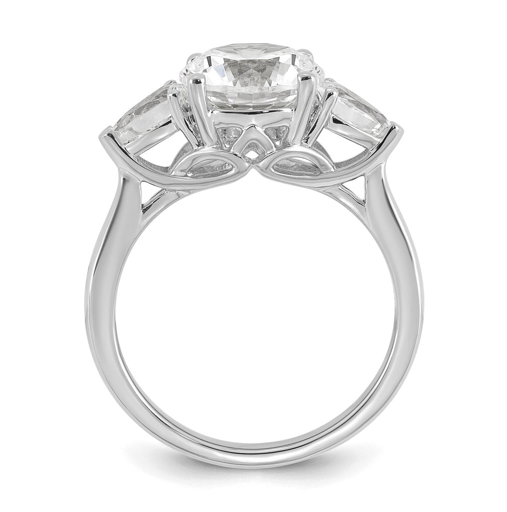 14K Yellow Or White Gold Lab Grown Diamond VS+ F+ Round with Pear Sidestones Complete Three Stone Engagement Ring