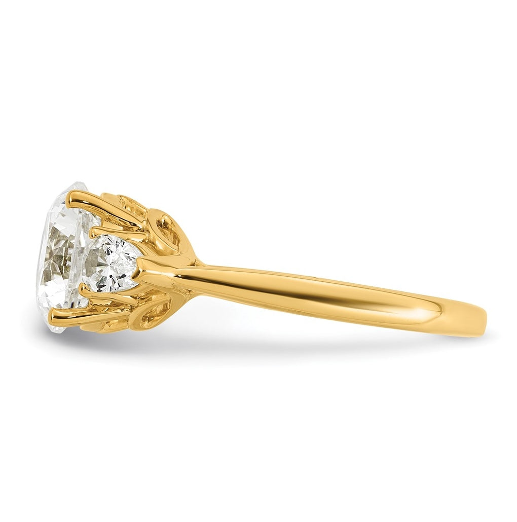 14K Yellow Or White Gold Lab Grown Diamond VS+ F+ Round with Pear Sidestones Complete Three Stone Engagement Ring