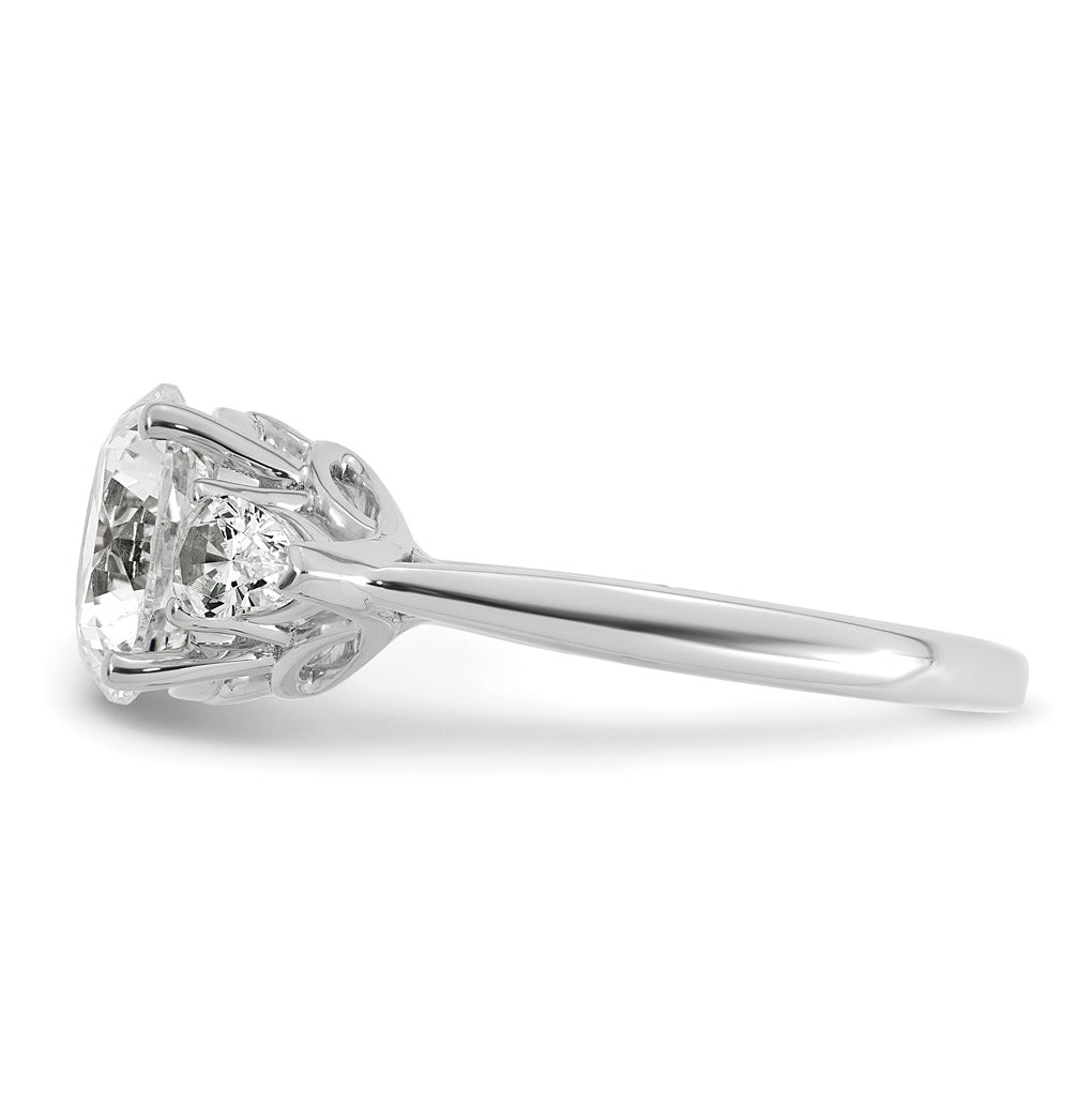 14K Yellow Or White Gold Certified Lab Grown Diamond VS+ F+ Round with Pear Sidestones Complete Three Stone Engagement Ring