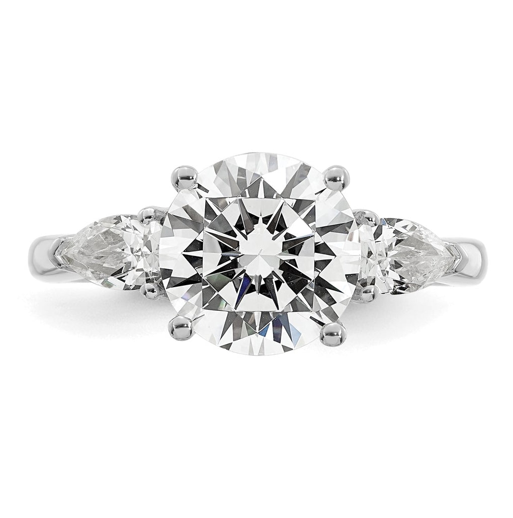 14K Yellow Or White Gold Certified Lab Grown Diamond VS+ F+ Round with Pear Sidestones Complete Three Stone Engagement Ring