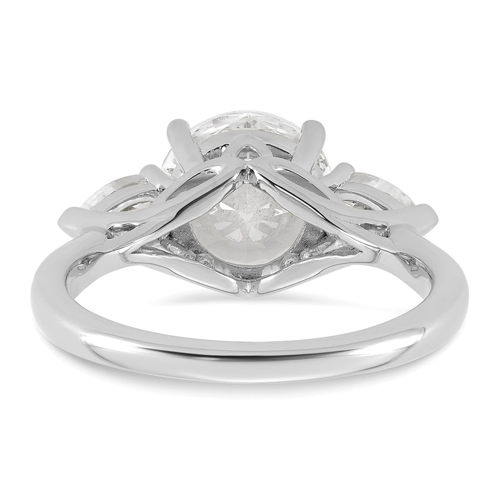 14K Yellow Or White Gold Certified Lab Grown Diamond VS+ F+ Round with Pear Sidestones Complete Three Stone Engagement Ring