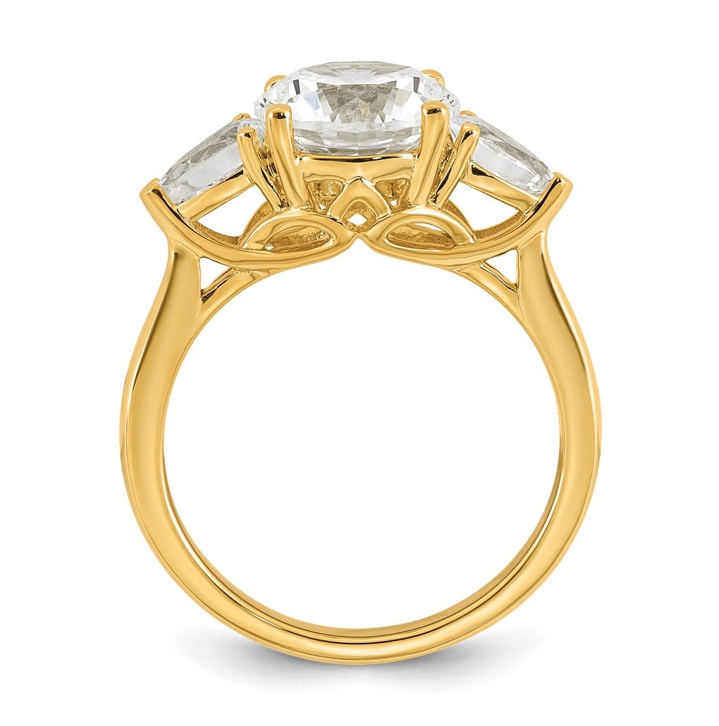 14K Yellow Or White Gold Certified Lab Grown Diamond VS+ F+ Round with Pear Sidestones Complete Three Stone Engagement Ring