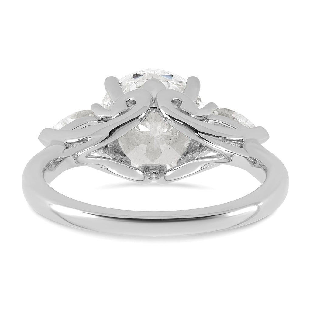 14K Yellow Or White Gold Lab Grown Diamond VS+ F+ Round with Pear Sidestones Complete Three Stone Engagement Ring