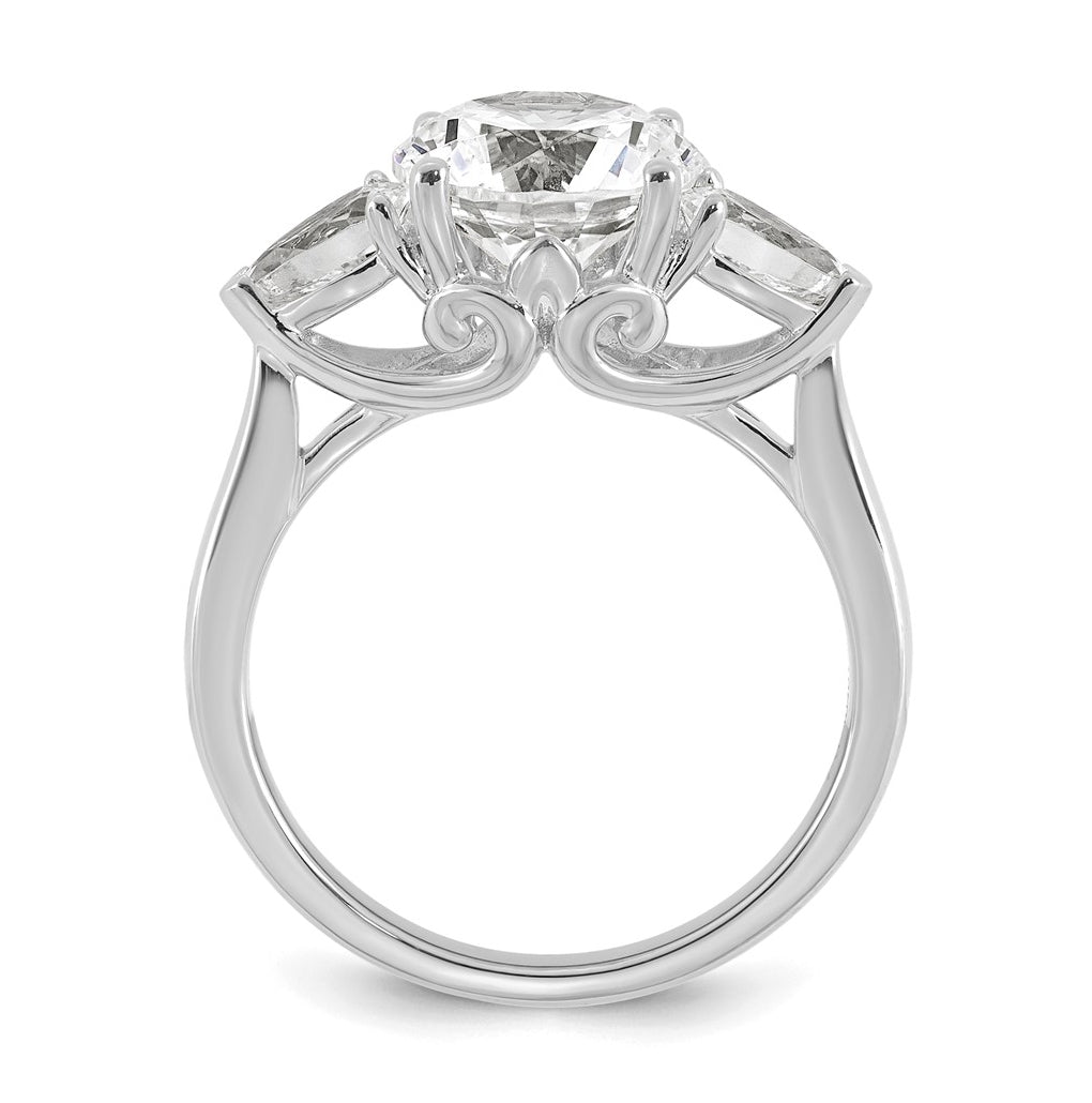 14K Yellow Or White Gold Certified Lab Grown Diamond VS+ F+ Round with Pear Sidestones Complete Three Stone Engagement Ring
