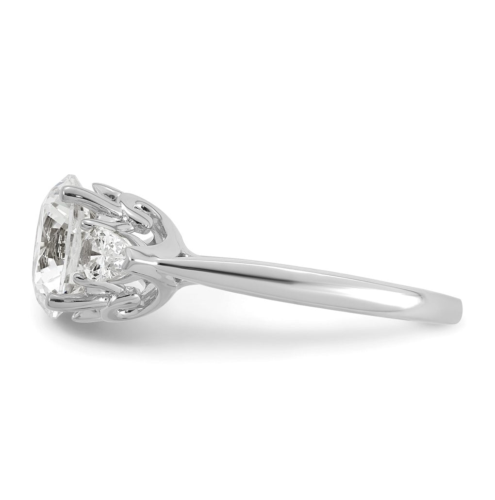 14K Yellow Or White Gold Certified Lab Grown Diamond VS+ F+ Round with Pear Sidestones Complete Three Stone Engagement Ring