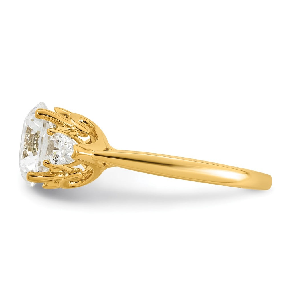 14K Yellow Or White Gold Certified Lab Grown Diamond VS+ F+ Round with Pear Sidestones Complete Three Stone Engagement Ring