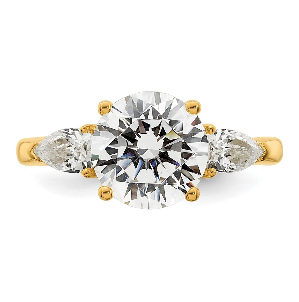 14K Yellow Or White Gold Certified Lab Grown Diamond VS+ F+ Round with Pear Sidestones Complete Three Stone Engagement Ring