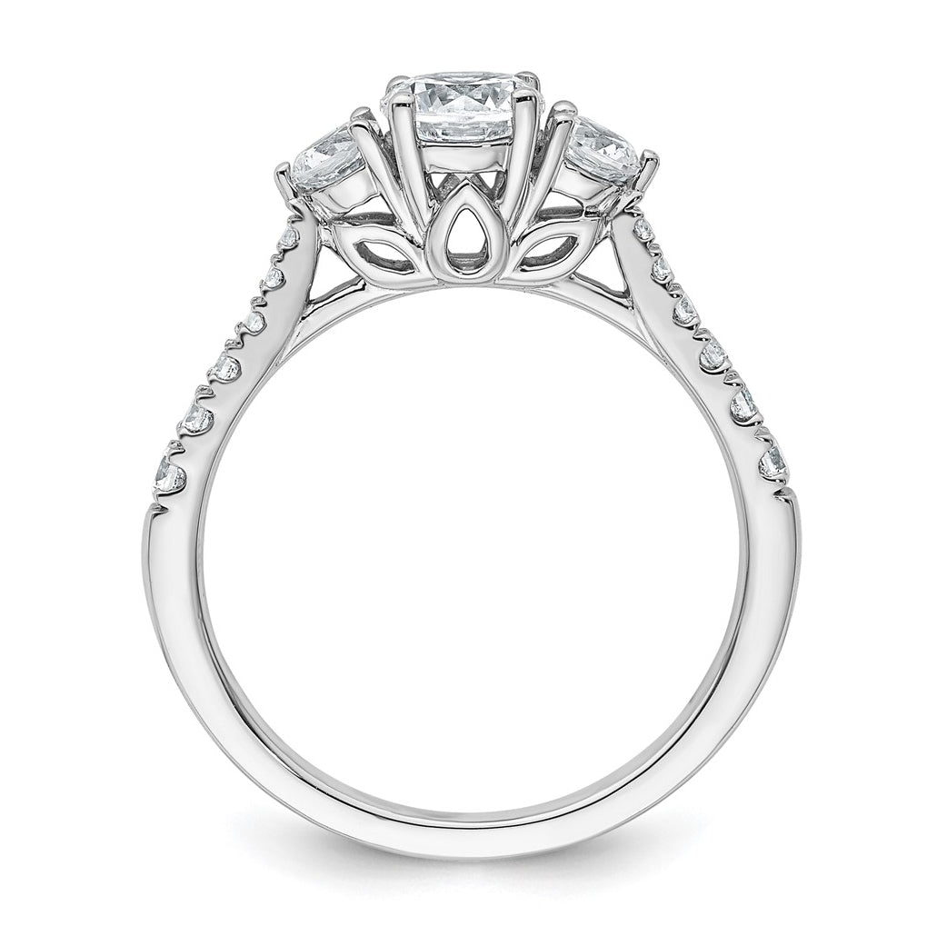 14k White Gold 1 carat Lab Grown Diamond VS+ F+ Round Complete Three Stone Engagement Ring