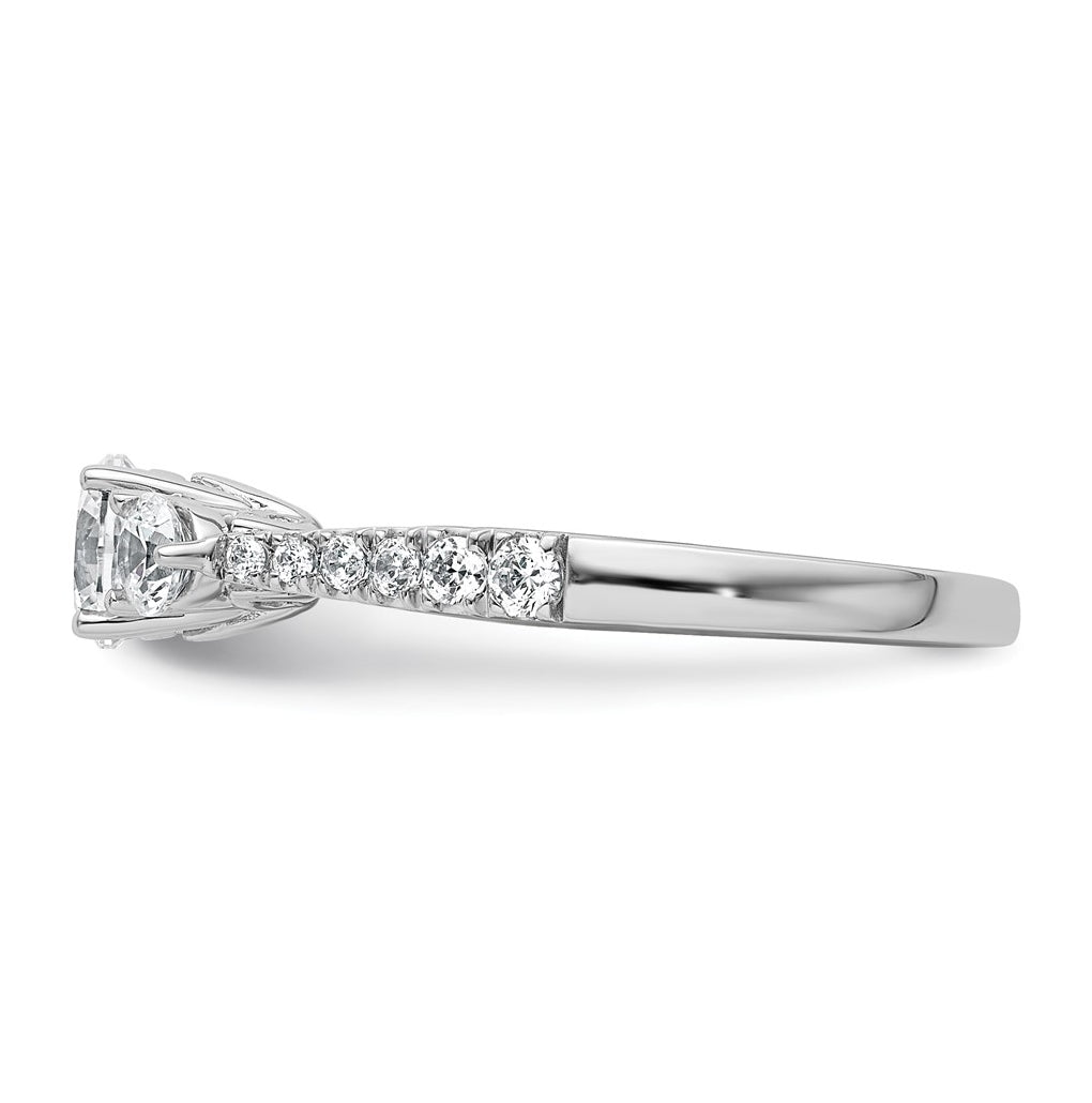 14k White Gold 1 carat Lab Grown Diamond VS+ F+ Round Complete Three Stone Engagement Ring