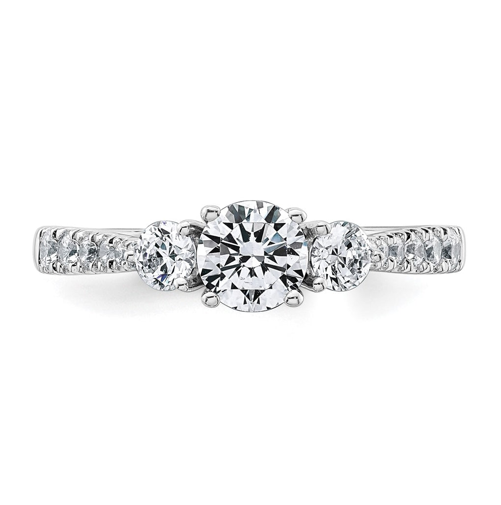 14k White Gold 1 carat Lab Grown Diamond VS+ F+ Round Complete Three Stone Engagement Ring