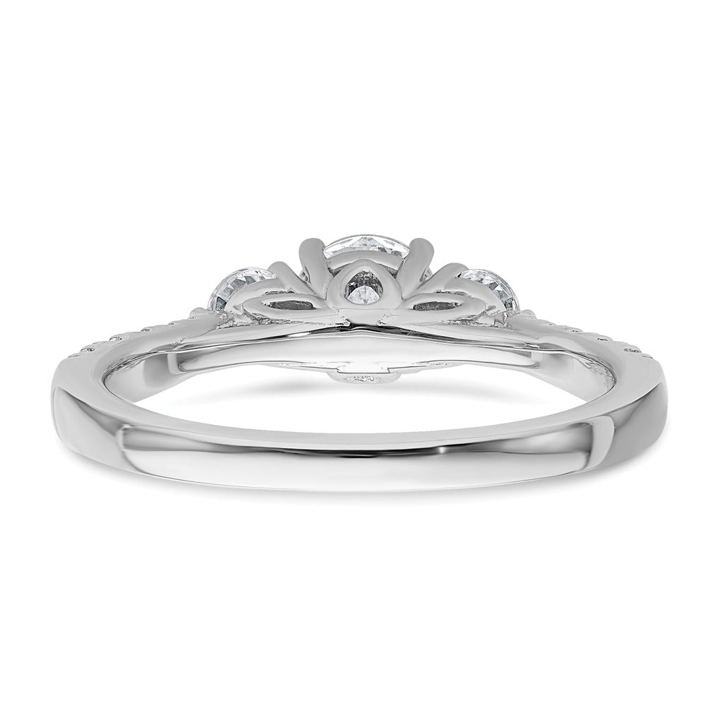 14k White Gold 1 carat Lab Grown Diamond VS+ F+ Round Complete Three Stone Engagement Ring
