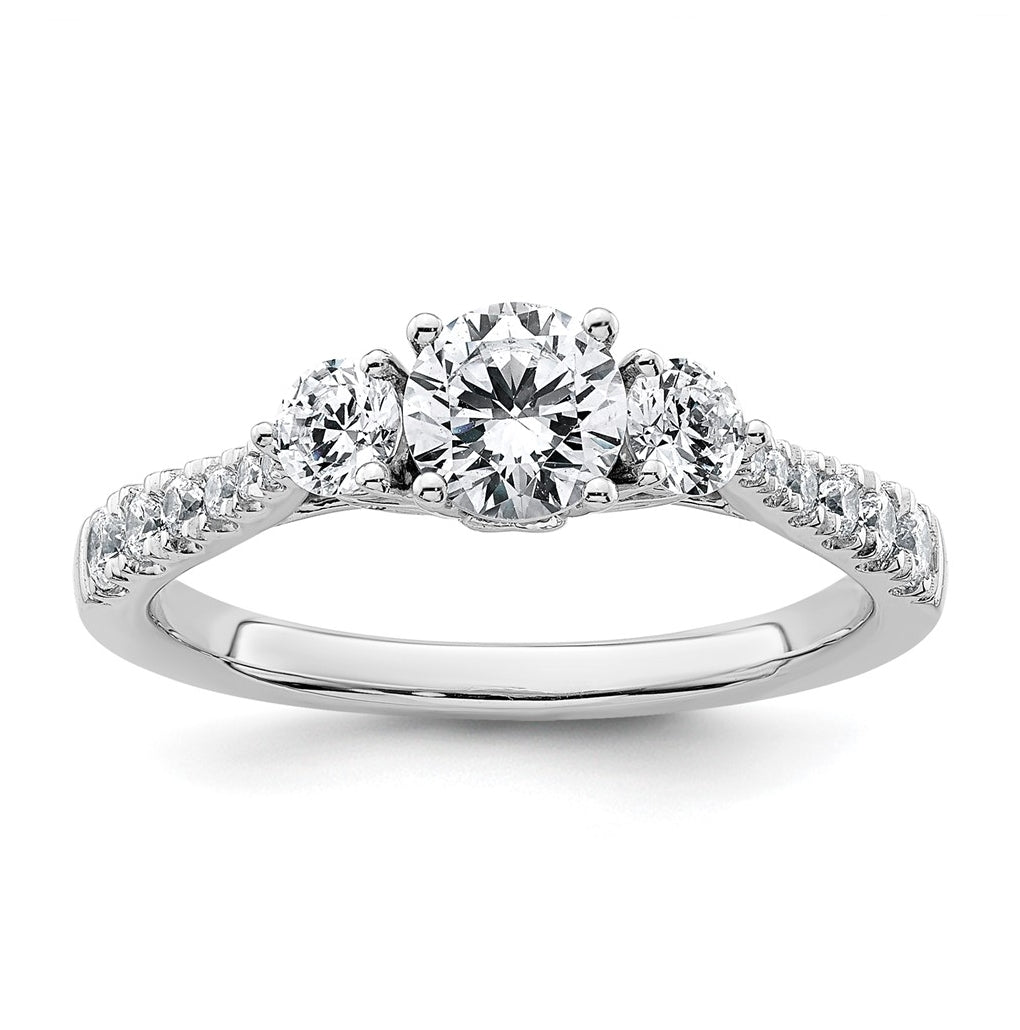 14k White Gold 1 carat Lab Grown Diamond VS+ F+ Round Complete Three Stone Engagement Ring