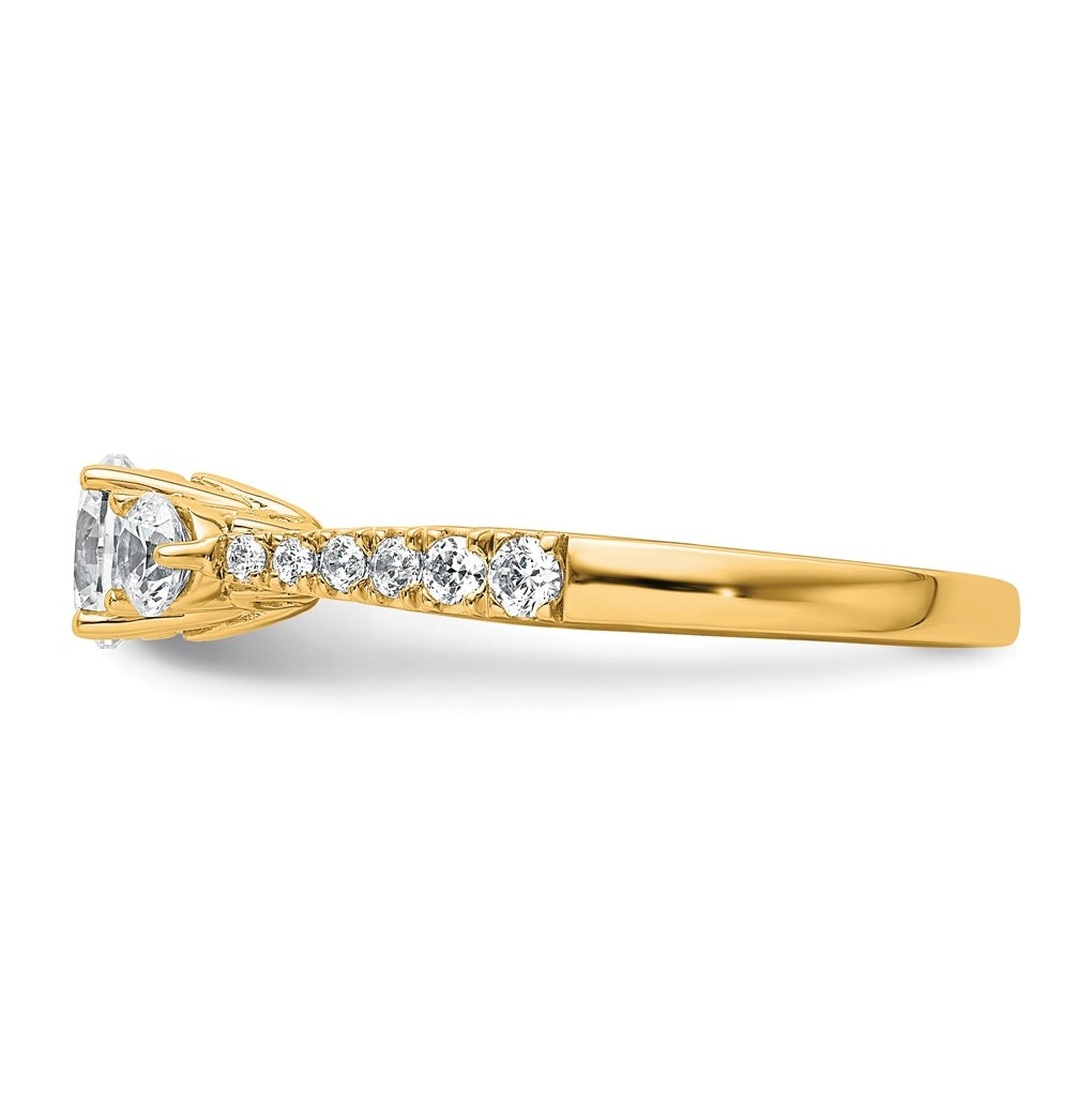 14k Yellow Gold 1 carat Lab Grown Diamond VS+ F+ Round Complete Three Stone Engagement Ring