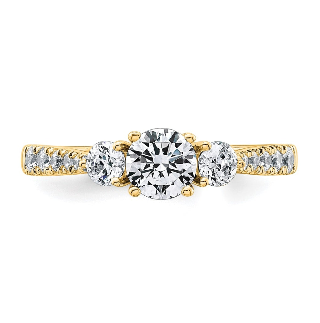 14k Yellow Gold 1 carat Lab Grown Diamond VS+ F+ Round Complete Three Stone Engagement Ring