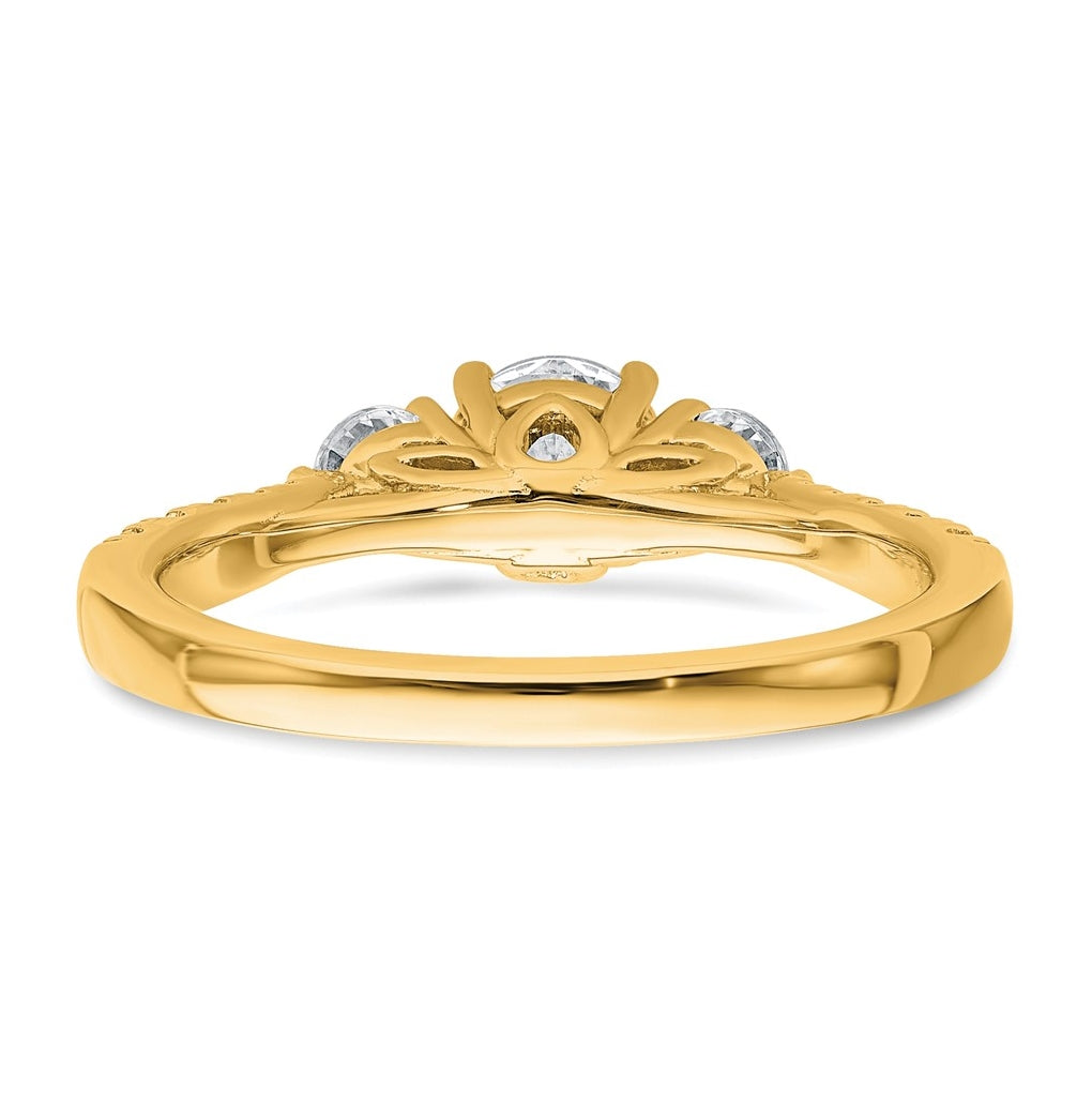 14k Yellow Gold 1 carat Lab Grown Diamond VS+ F+ Round Complete Three Stone Engagement Ring