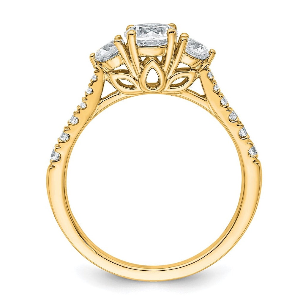 14k Yellow Gold 1 carat Certified Lab Grown Diamond VS+ F+ Round Complete Three Stone Engagement Ring