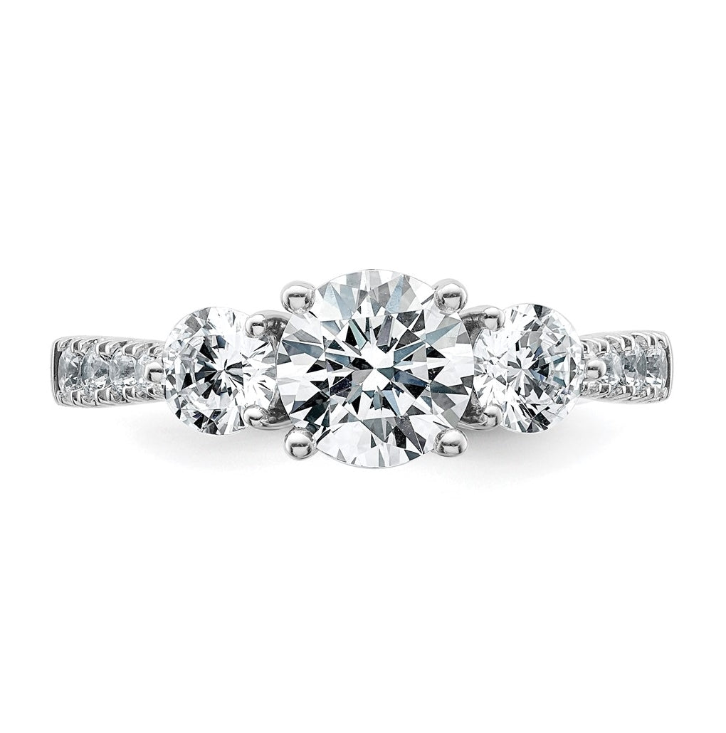 14k White Gold 1 3/4 carat Lab Grown Diamond VS+ F+ Round Complete Three Stone Engagement Ring