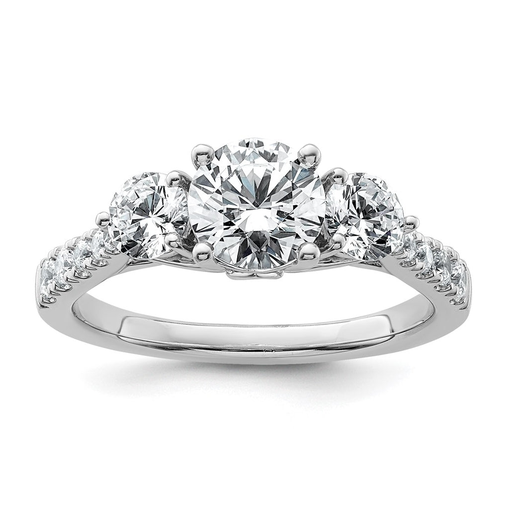 14k White Gold 1 3/4 carat Lab Grown Diamond VS+ F+ Round Complete Three Stone Engagement Ring