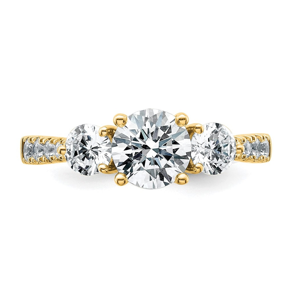 14k Yellow Gold 1 3/4 carat Lab Grown Diamond VS+ F+ Round Complete Three Stone Engagement Ring