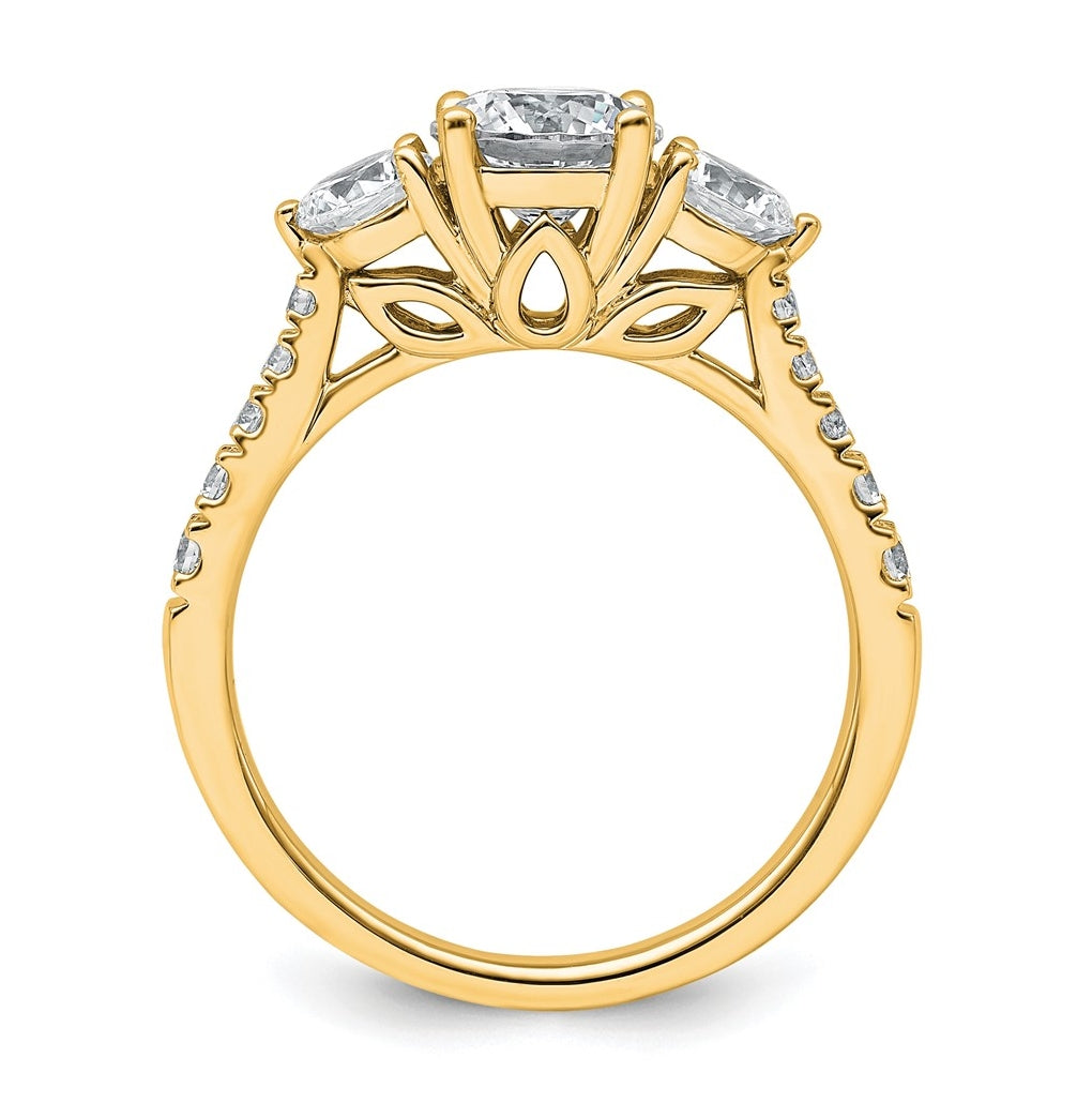 14k Yellow Gold 1 3/4 carat Certified Lab Grown Diamond VS+ F+ Round Complete Three Stone Engagement Ring