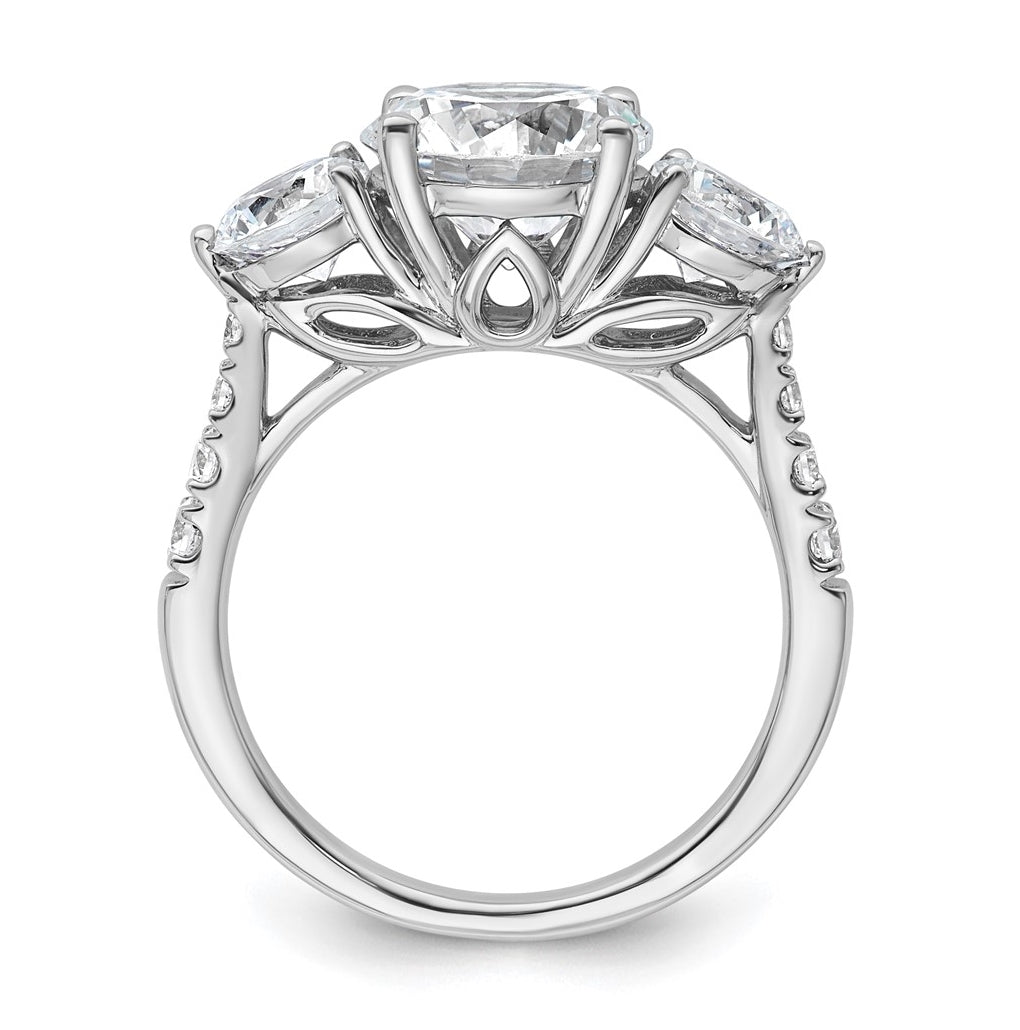 14k White Gold 4 carat Lab Grown Diamond VS+ F+ Round Complete Three Stone Engagement Ring