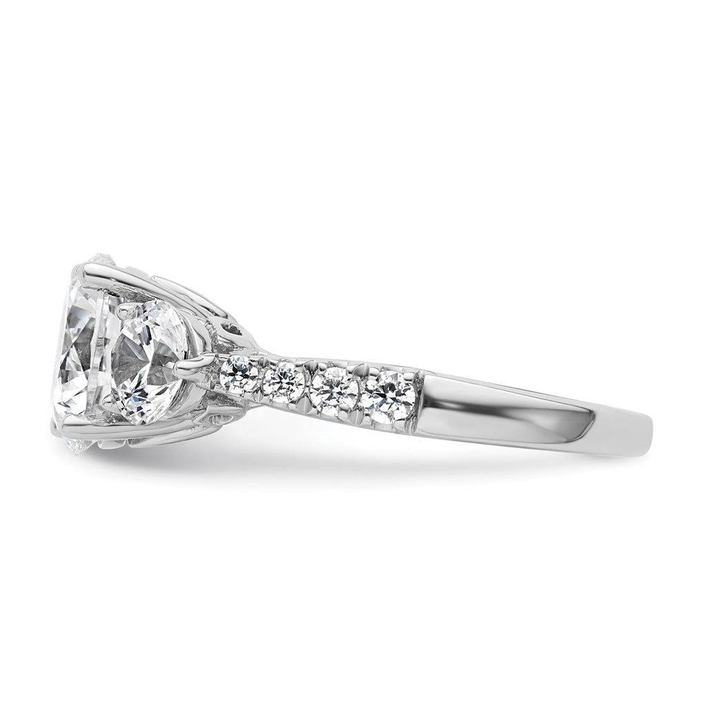 14k White Gold 4 carat Lab Grown Diamond VS+ F+ Round Complete Three Stone Engagement Ring