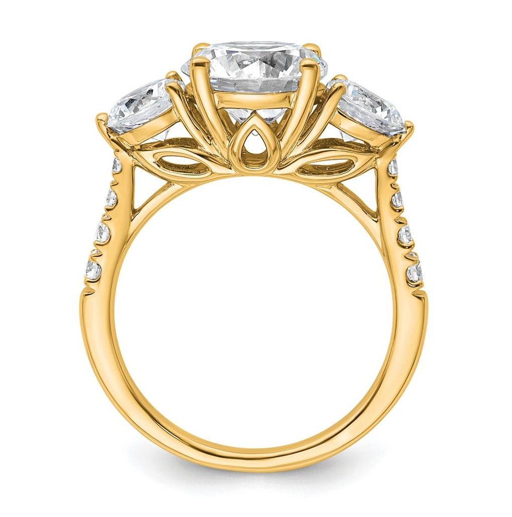 14k Yellow Gold 4 carat Lab Grown Diamond VS+ F+ Round Complete Three Stone Engagement Ring