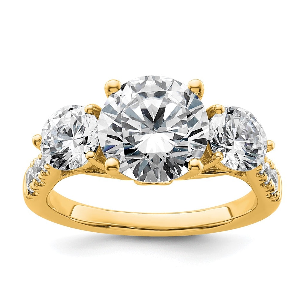 14k Yellow Gold 4 carat Certified Lab Grown Diamond VS+ F+ Round Complete Three Stone Engagement Ring