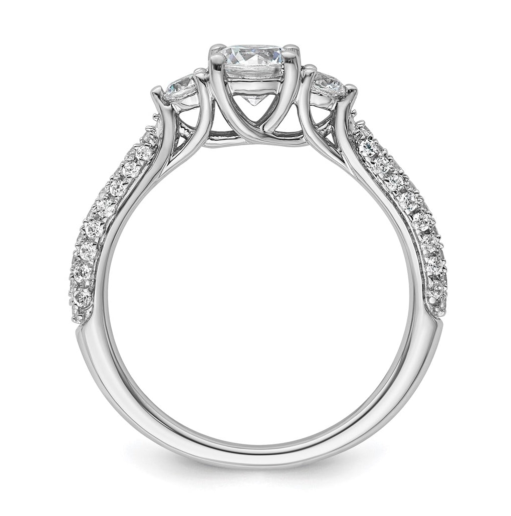 14k White Gold 1 carat Certified Lab Grown Diamond VS+ F+ Complete Round Three Stone Engagement Ring