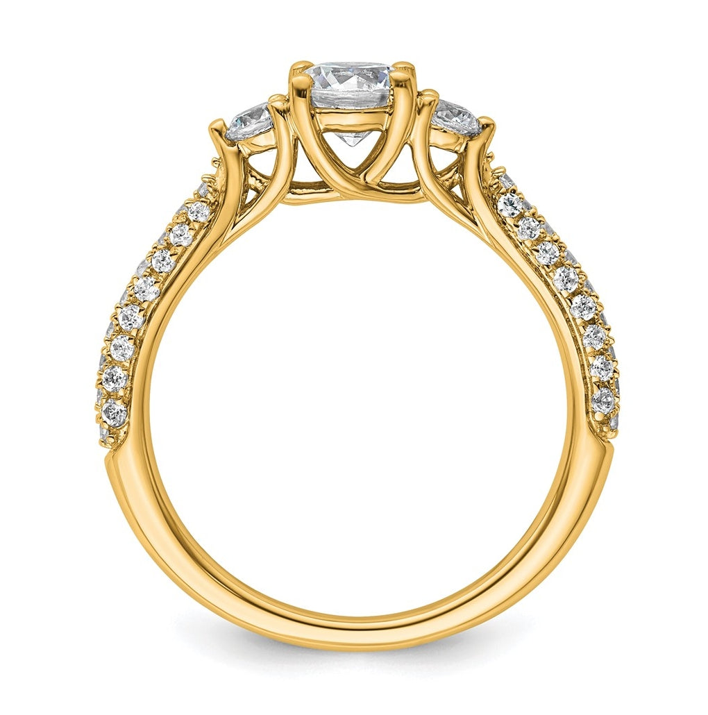 14k Yellow Gold 1 carat Certified Lab Grown Diamond VS+ F+ Complete Round Three Stone Engagement Ring