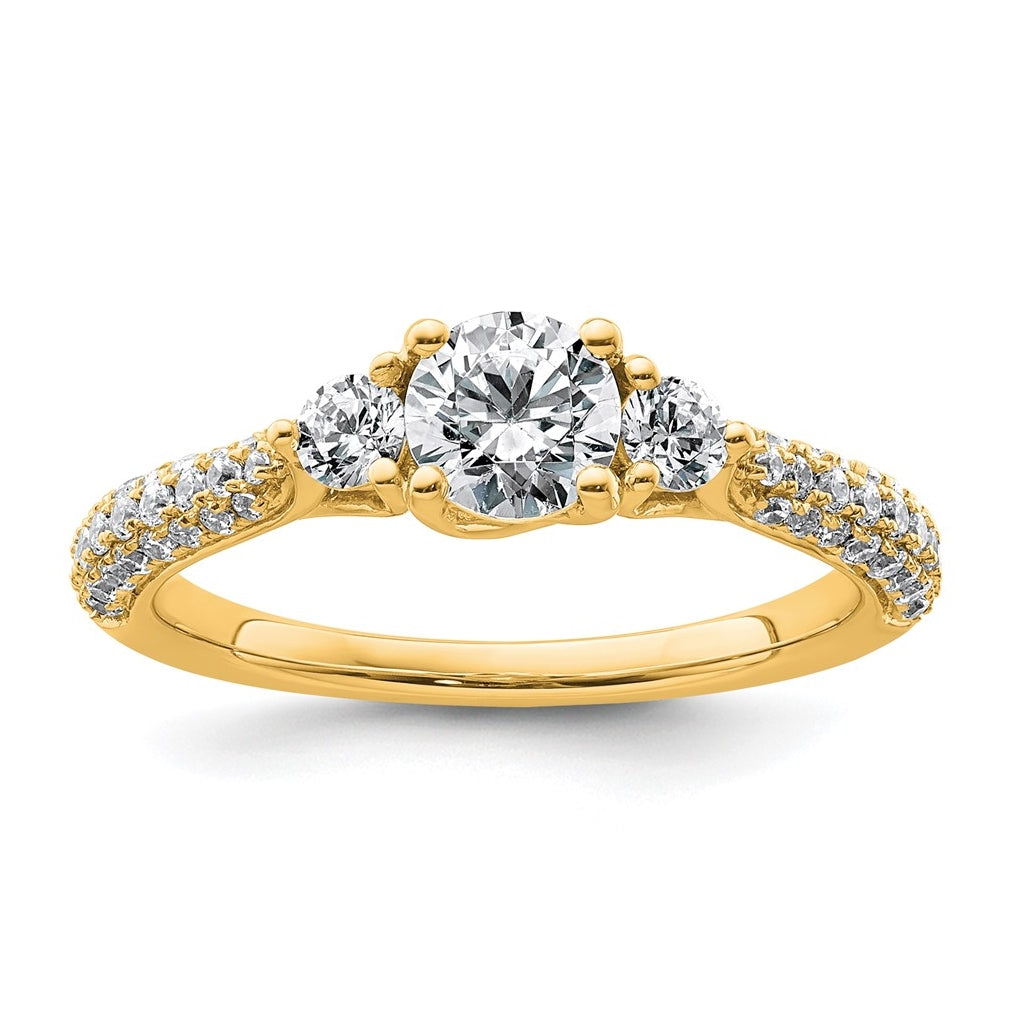 14k Yellow Gold 1 carat Certified Lab Grown Diamond VS+ F+ Complete Round Three Stone Engagement Ring