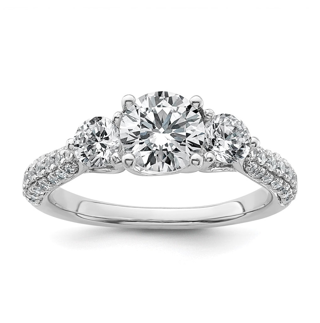 14k White Gold 1 3/4 carat Certified Lab Grown Diamond VS+ F+ Complete Round Three Stone Engagement Ring