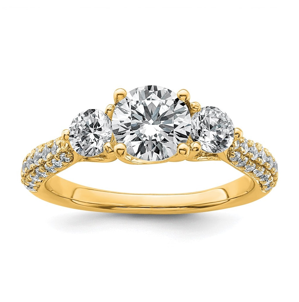 14k Yellow Gold 1 3/4 carat Certified Lab Grown Diamond VS+ F+ Complete Round Three Stone Engagement Ring