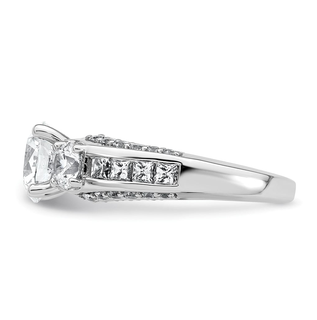 14k White Gold 3 3/4 carat Certified Lab Grown Diamond VS+ F+ Round Complete Three Stone Engagement Ring