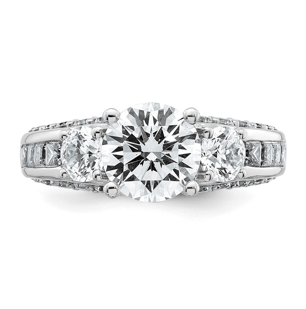 14k White Gold 3 3/4 carat Certified Lab Grown Diamond VS+ F+ Round Complete Three Stone Engagement Ring