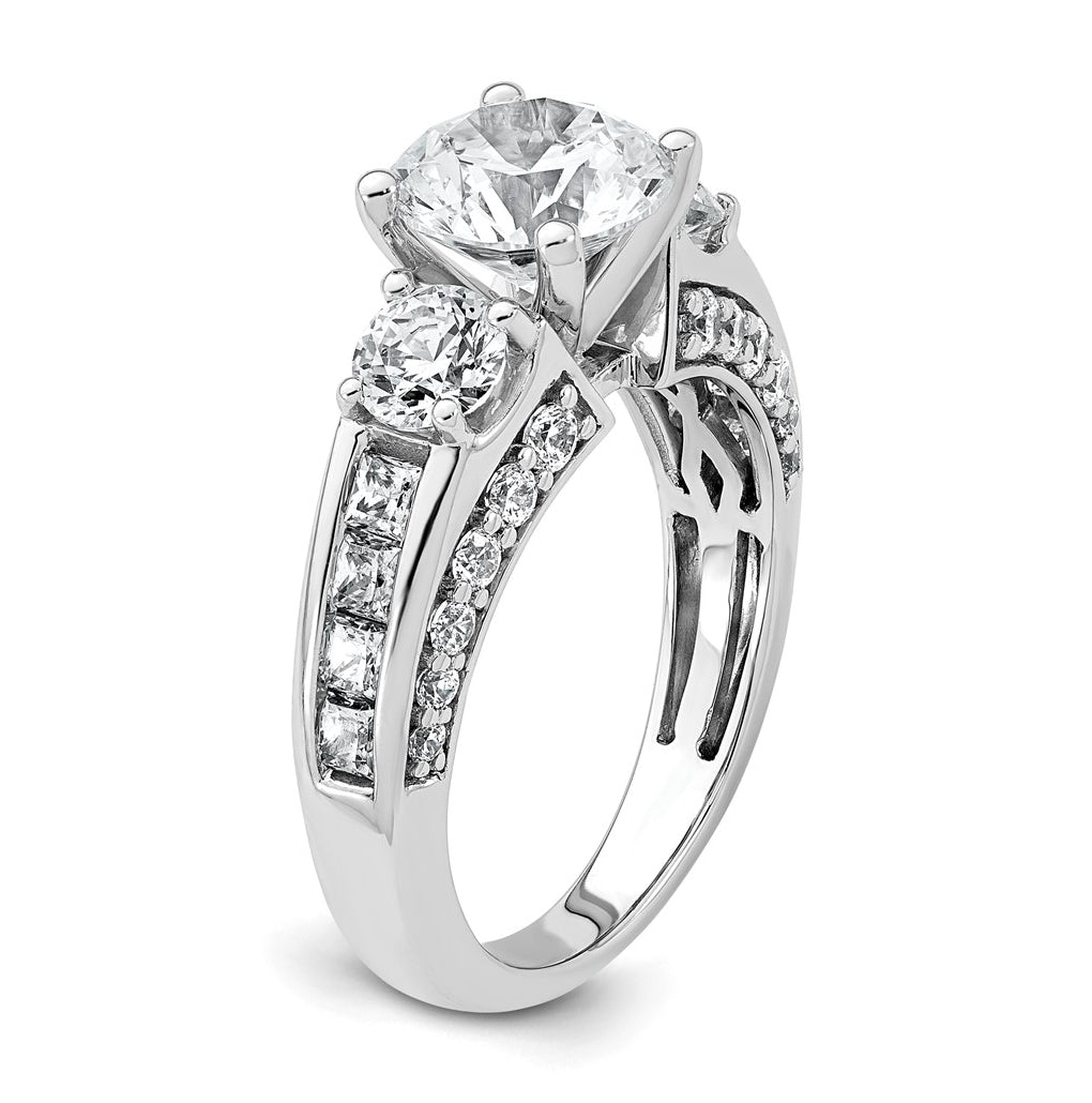 14k White Gold 3 3/4 carat Certified Lab Grown Diamond VS+ F+ Round Complete Three Stone Engagement Ring
