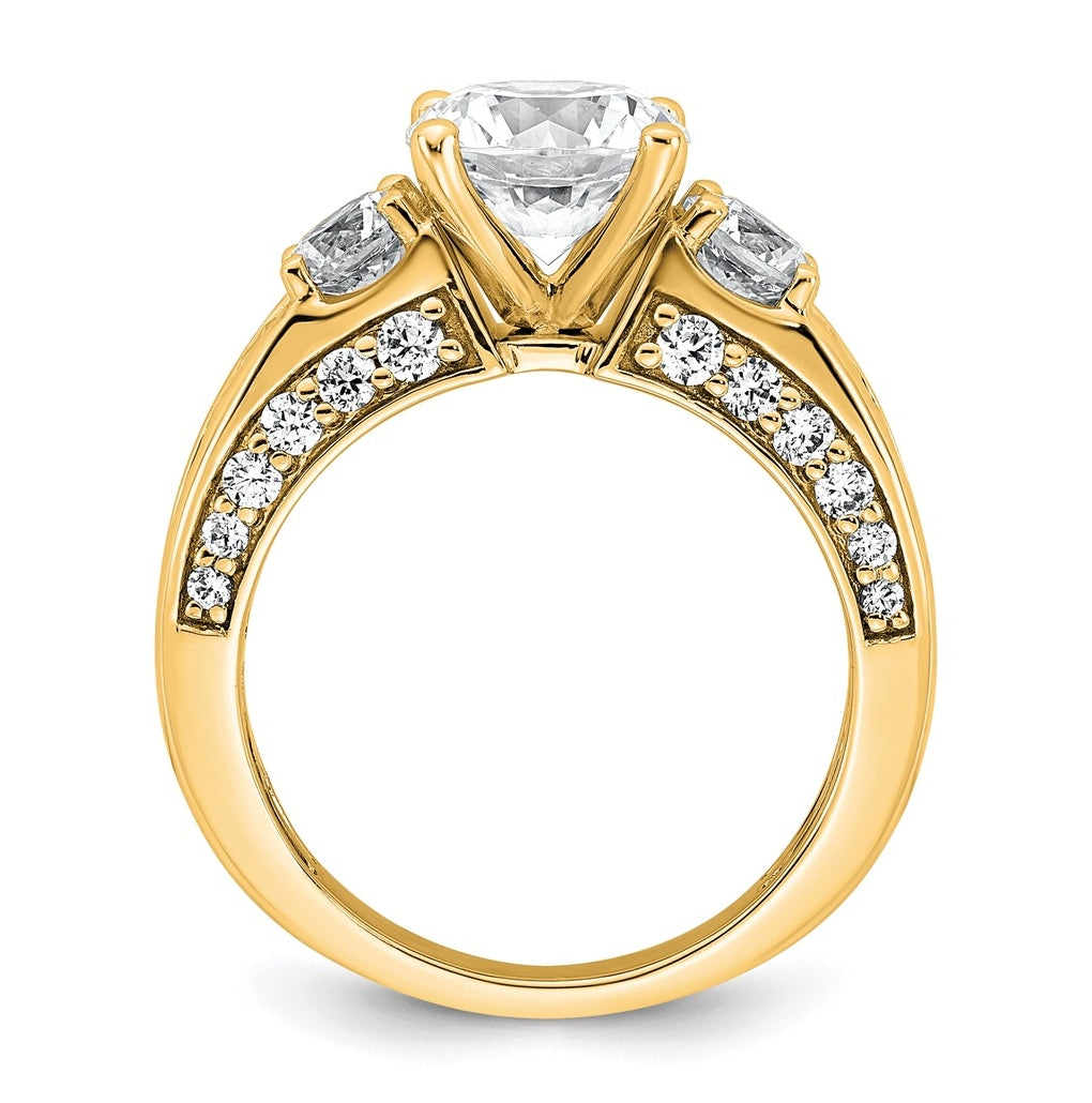 14k Yellow Gold 3 3/4 carat Certified Lab Grown Diamond VS+ F+ Round Complete Three Stone Engagement Ring