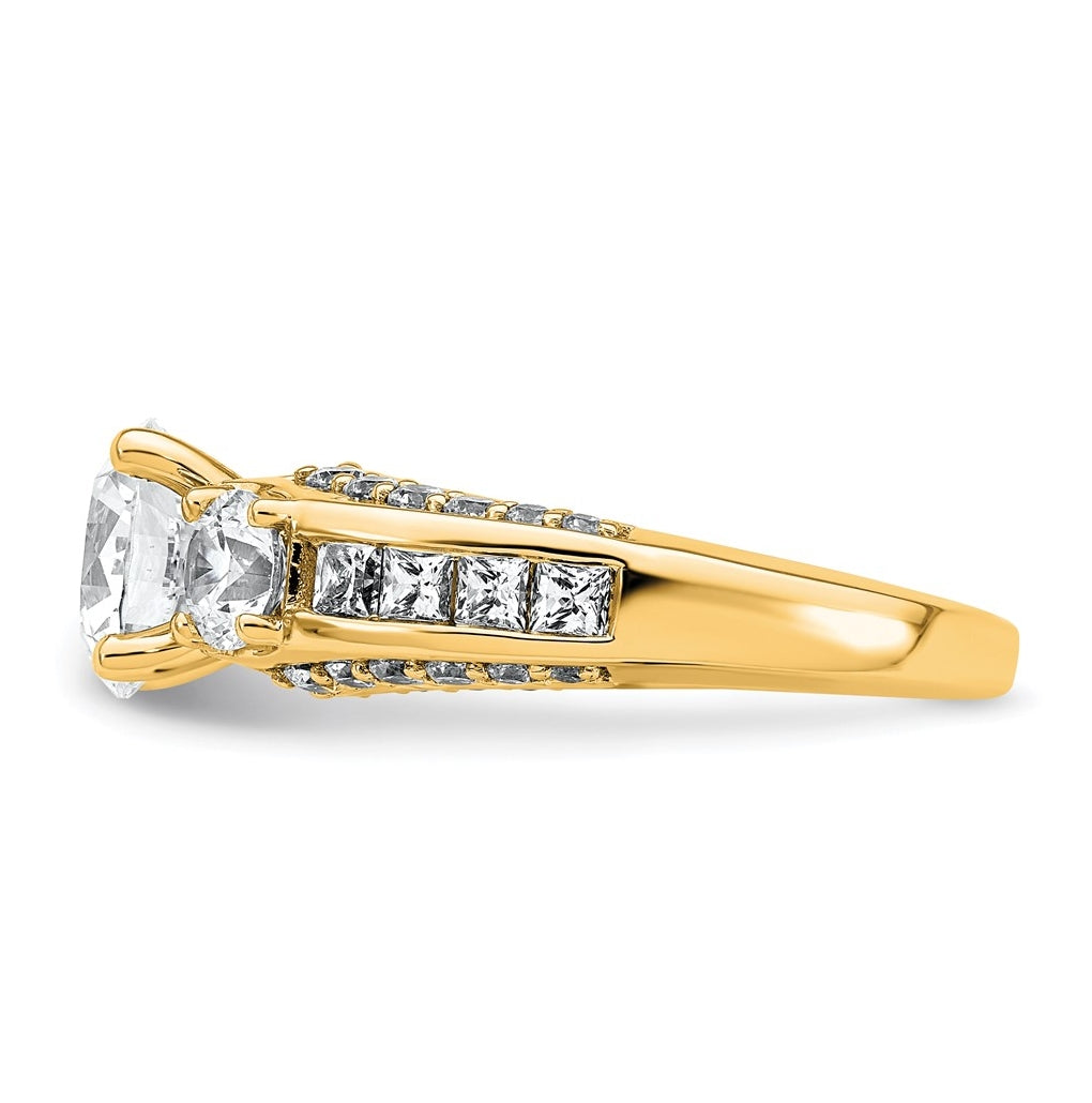 14k Yellow Gold 3 3/4 carat Certified Lab Grown Diamond VS+ F+ Round Complete Three Stone Engagement Ring