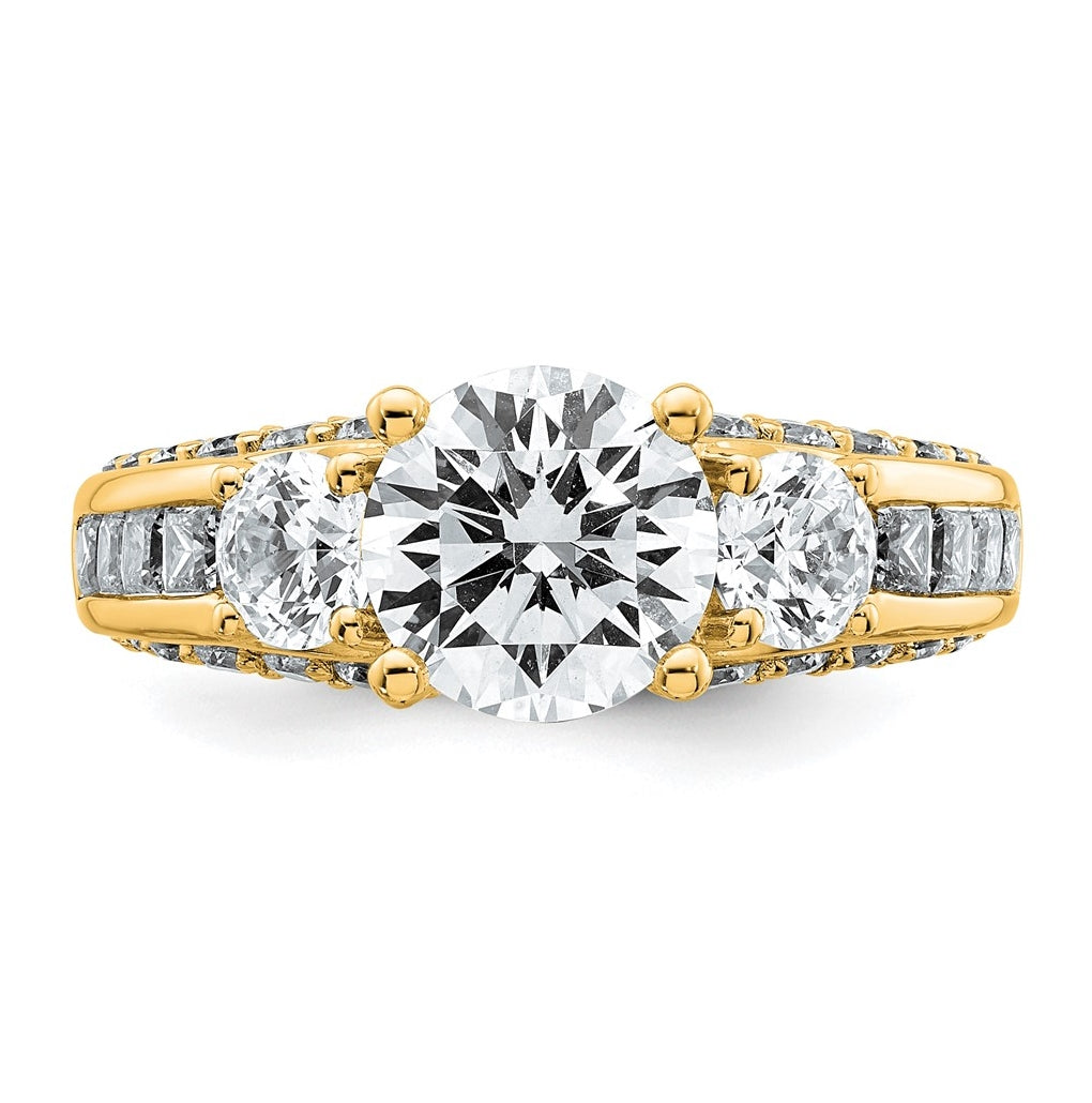 14k Yellow Gold 3 3/4 carat Certified Lab Grown Diamond VS+ F+ Round Complete Three Stone Engagement Ring